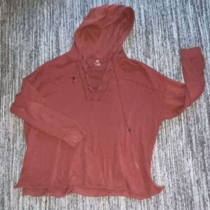 Aerie Women’s Size Medium Oversized Hoodie Long‎ Sleeve Burnt Orange Tie Neck